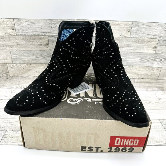 Brand NIB Dingo‎ Women's Black Studded Denim N Diamonds Zipper Ankle Boots, 11M - Picture 1 of 9